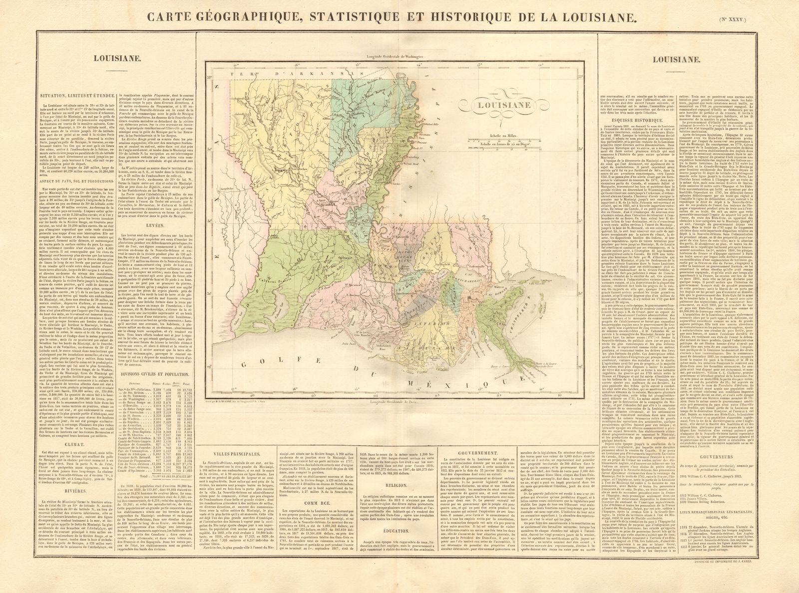 'Louisiane'. Louisiana. Maison Rouge/de Bastrop land claims. BUCHON 1825 map